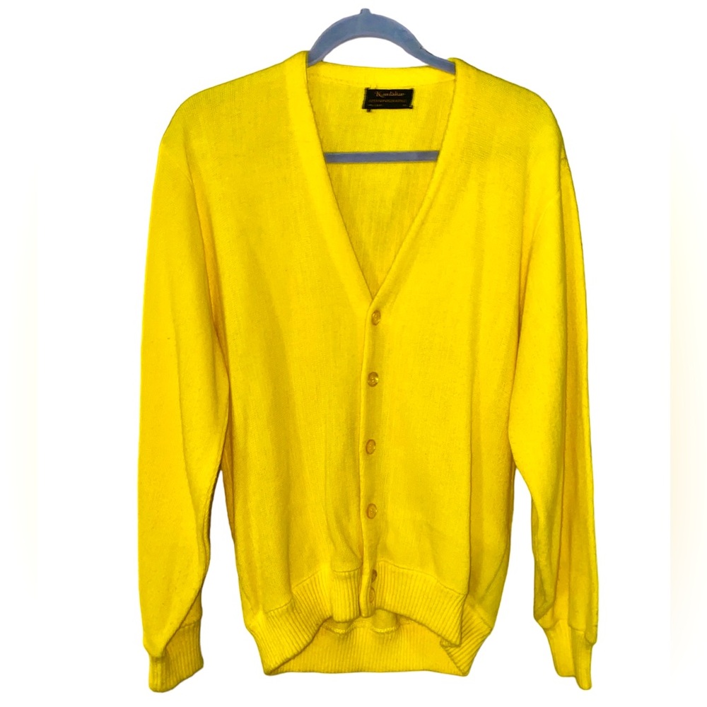 Kandahar 100% Virgin Orlon Acrylic Yellow Cardigan Sweater Medium VINTAGE